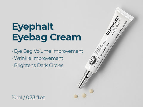 Eyephalt Eyebag Cream tube with product details on a light gray background. Iceland