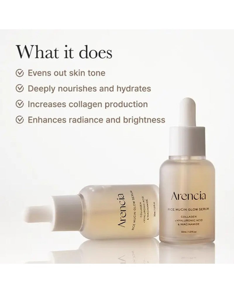 Arenia skincare serum bottles with text on a white background