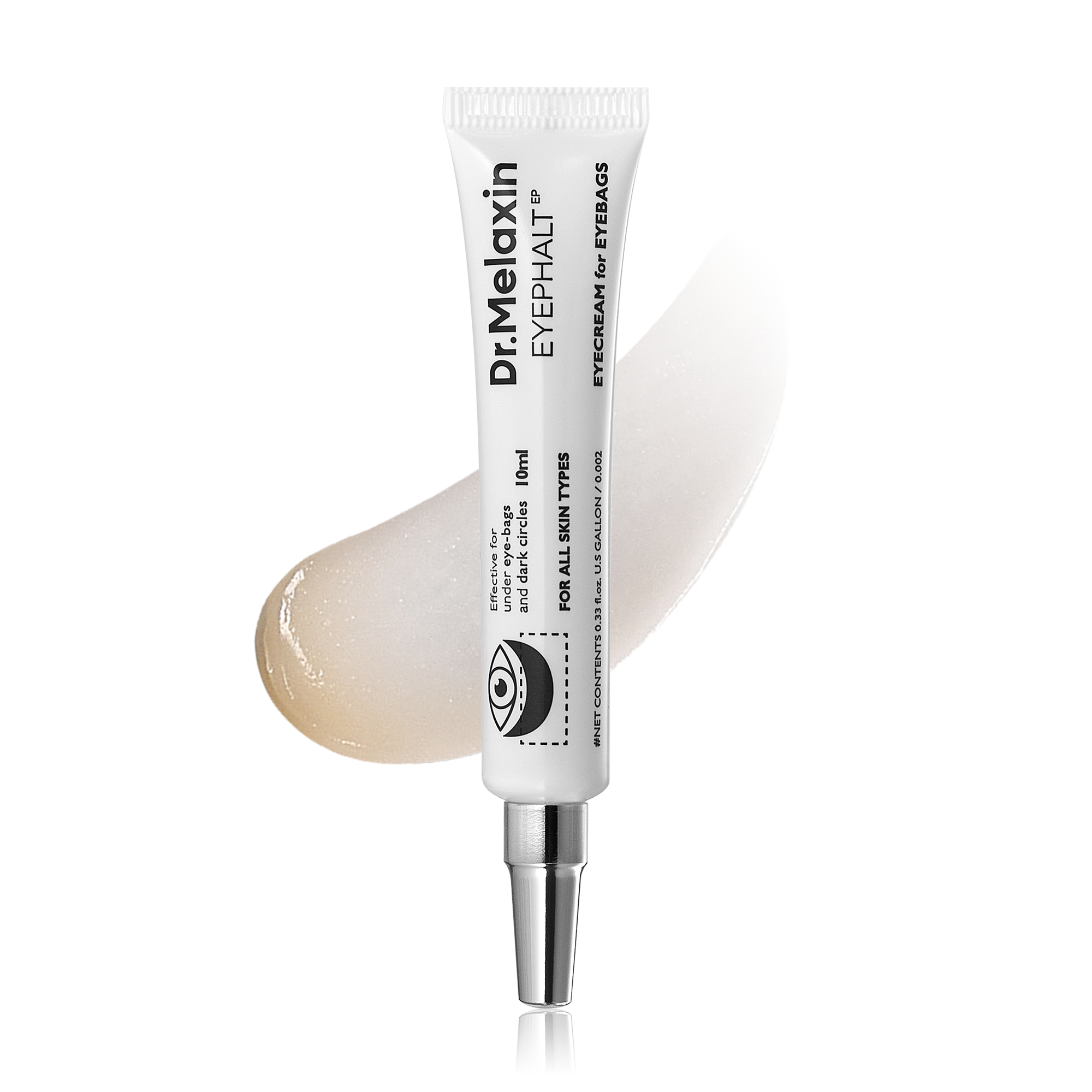 Dr. Melanin eye cream tube with applicator on a white background. Iceland