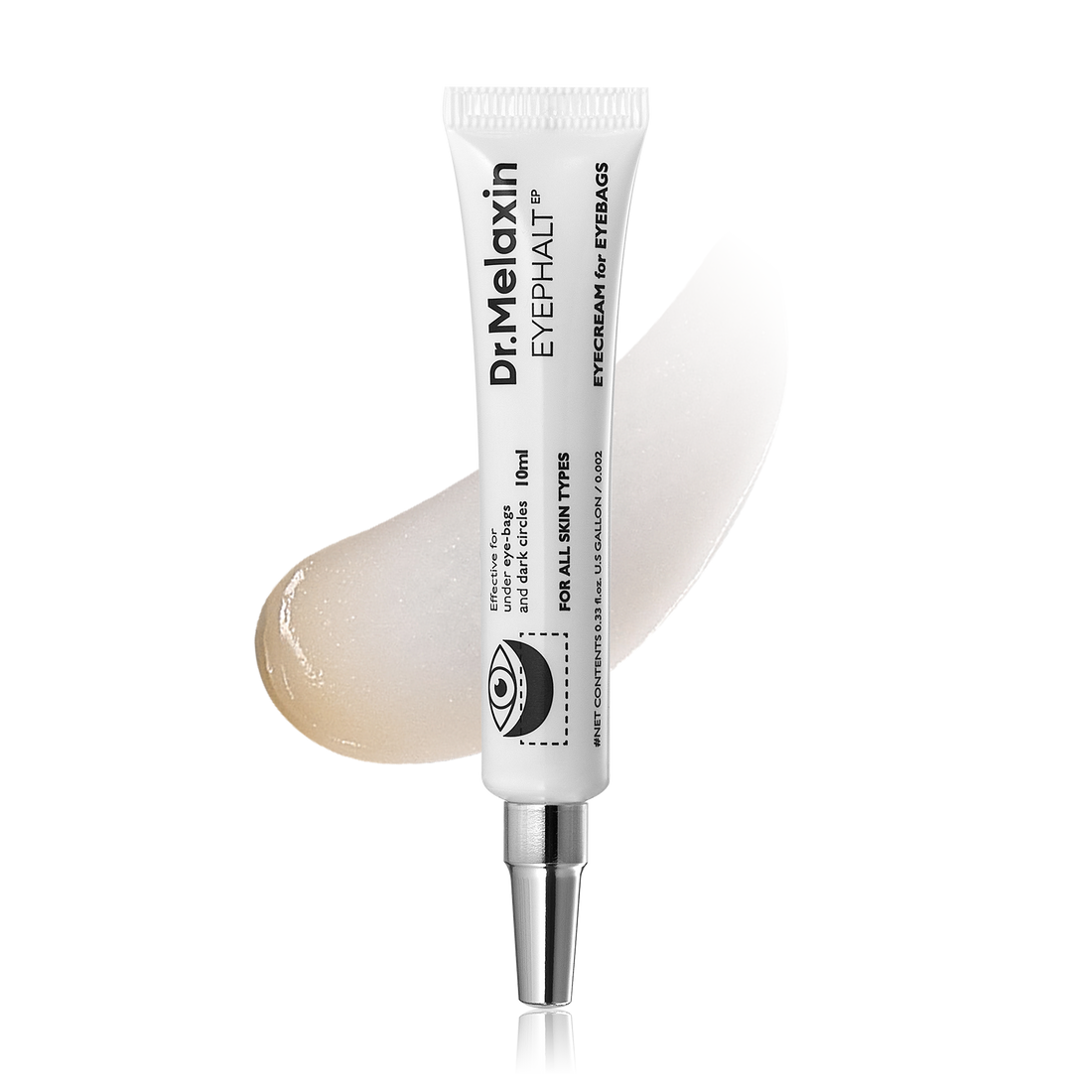 Dr. Melanin eye cream tube with applicator on a white background. Iceland