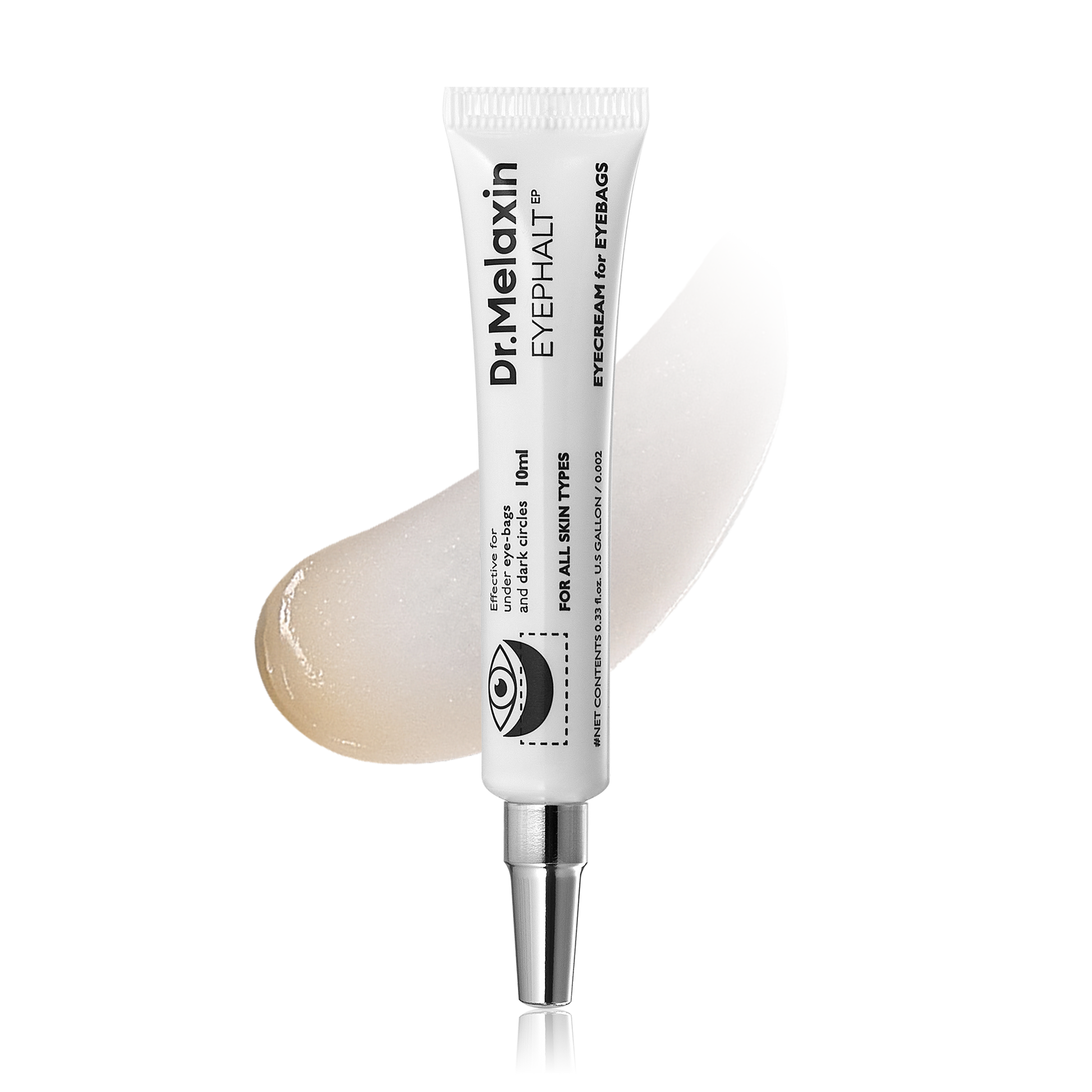 Dr. Melanin eye cream tube with applicator on a white background. Iceland