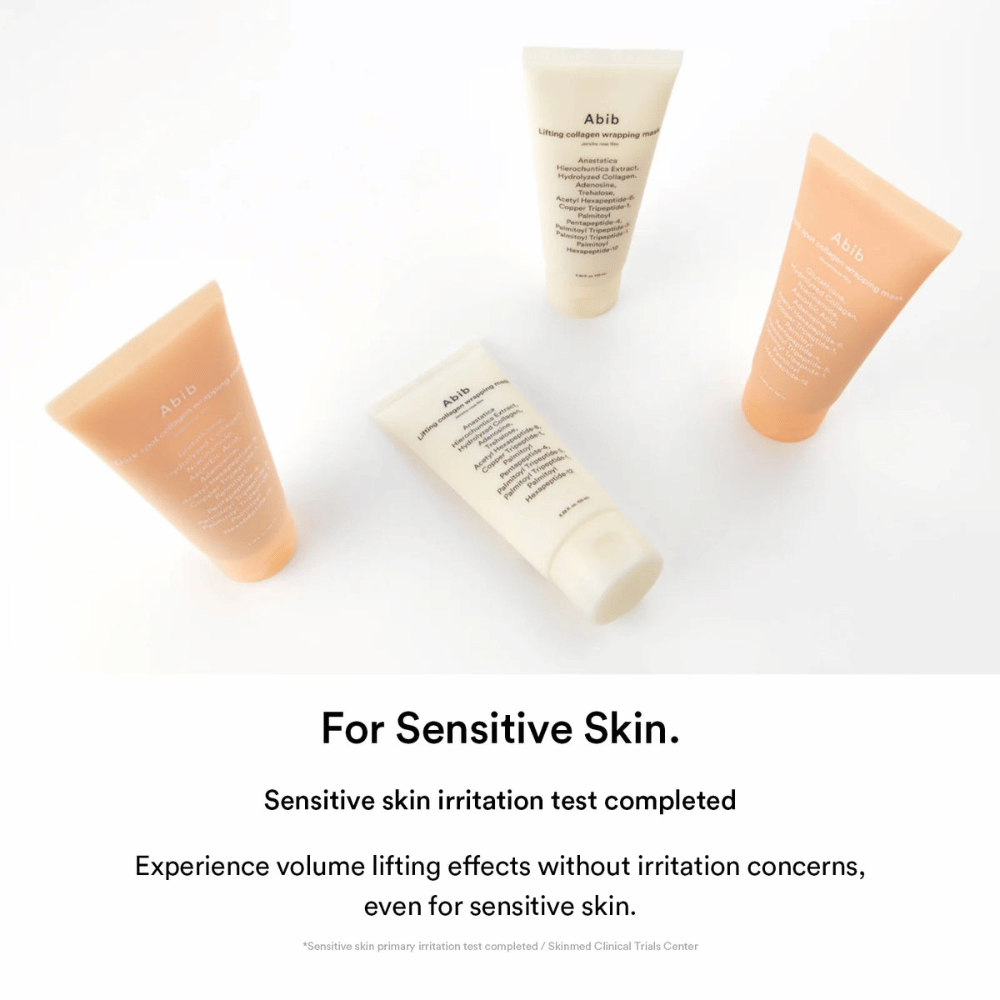 Skincare products with text on a white background