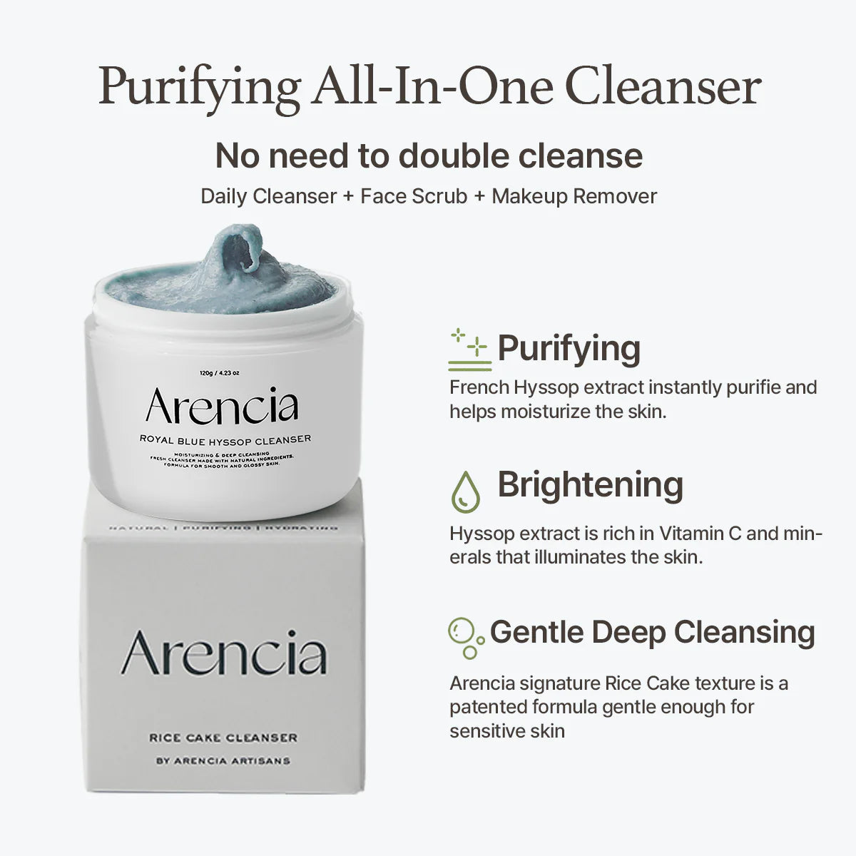 Arencia Purifying All-In-One Cleanser with product packaging on a white background