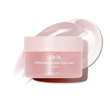 Abib PDRN COLLAGEN OVERNIGHT MASK FIRMING JELLY 80ML Pink cosmetic container with 'Abib' branding on a white background