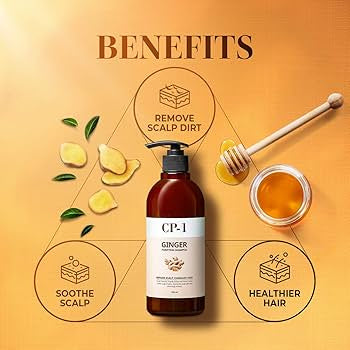 CP-1 Ginger hair care product with benefits on a warm background
