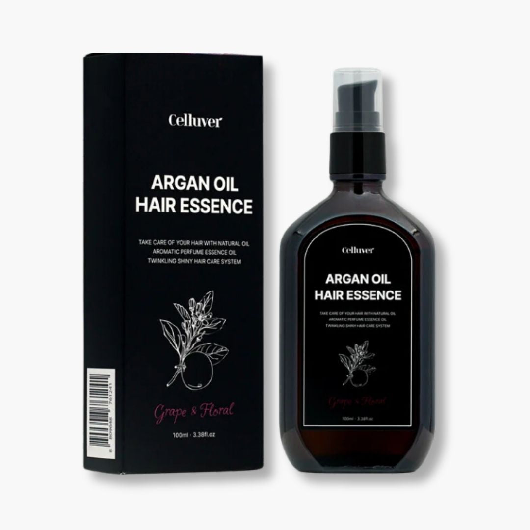 Celluver Argan Oil Hair Essence bottle and packaging on a white background