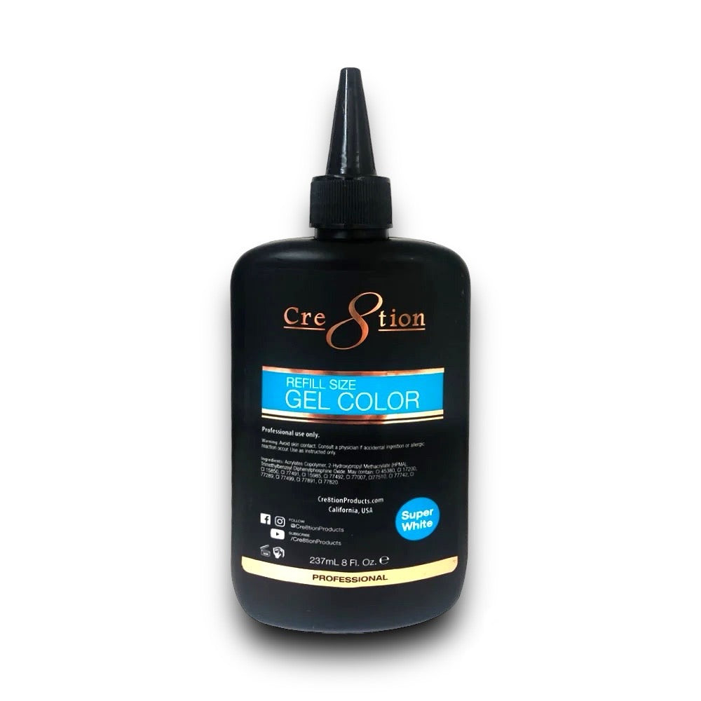 Cre8tion Gel Polish Super White  Refill Size (237ML/8OZ) - LB BEAUTY 