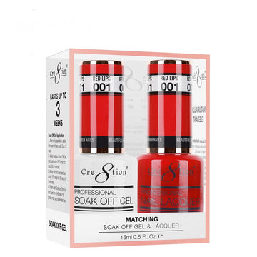 Cre8tion Matching Color Gel & Nail Lacquer 01 Red Lips - LB BEAUTY 