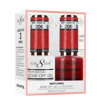 Cre8tion Matching Color Gel & Nail Lacquer 206 Sweet Assassin - LB BEAUTY 