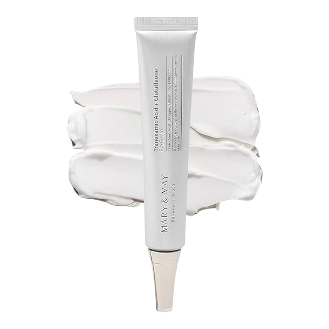 Skincare tube with white cream swatch on a white background.iceland