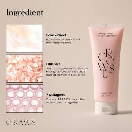 GROWUS Damage Therapy Hair Cream Treatment EX 220ml ingredients list