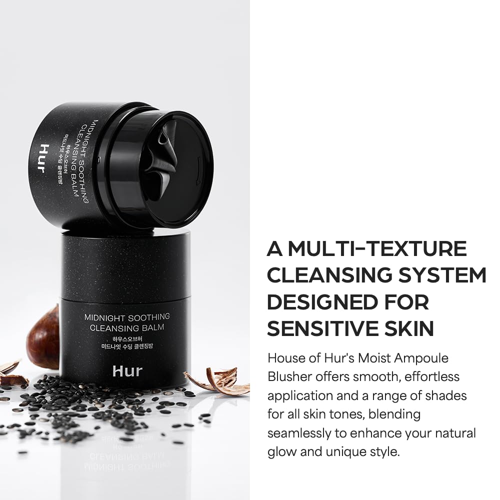 Black cleansing balm with text about sensitive skin care on a white background