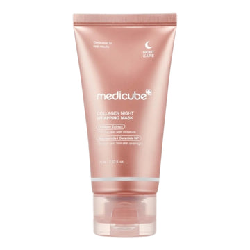 Pink tube of Medicube Collagen Night Wrapping Mask Available In Iceland At Lbbeauty
