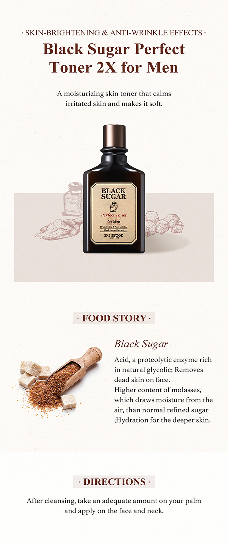 Black Sugar Perfect Toner 2X for Men with product image and description on a light background