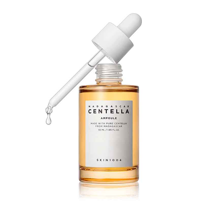 Bottle of Madagascar Centella Ampoule with dropper on a white background