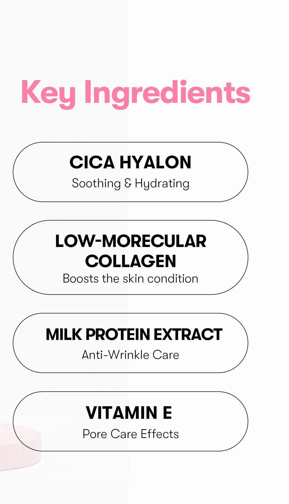 VT 100 Collagen Reedle Shot List of key ingredients with descriptions on a white background