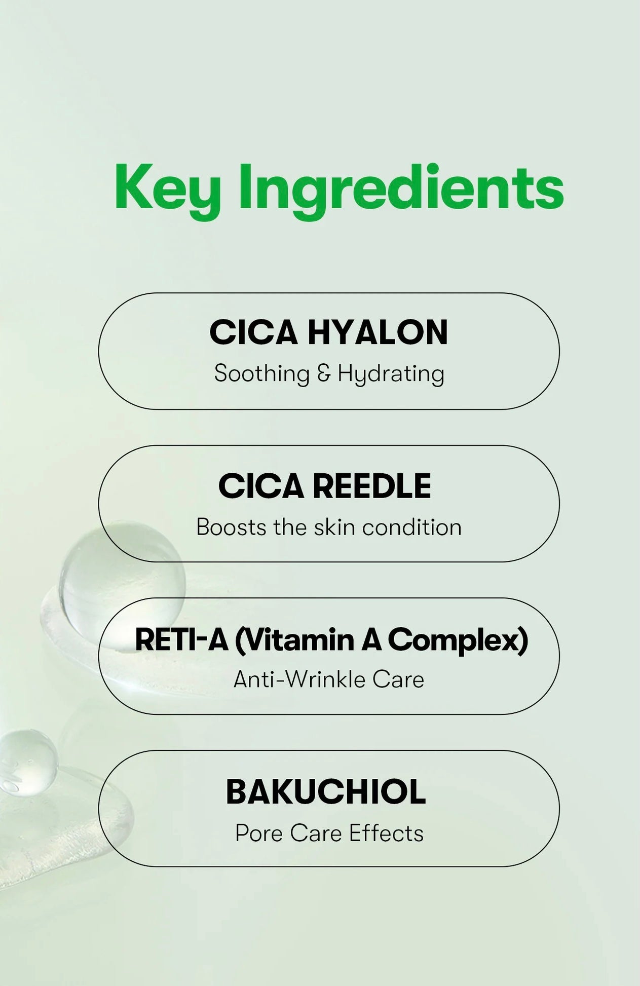List of key ingredients with text of VT 100 RETI-A Reedle Shot