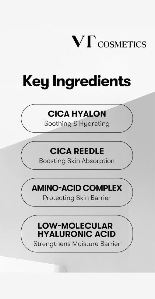 VT Cosmetics key ingredients list on a white background
