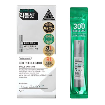 VT 300 Reedle Shot Skincare product packaging with green and white design on a white background, available in iceland at lbbeauty and kurenada