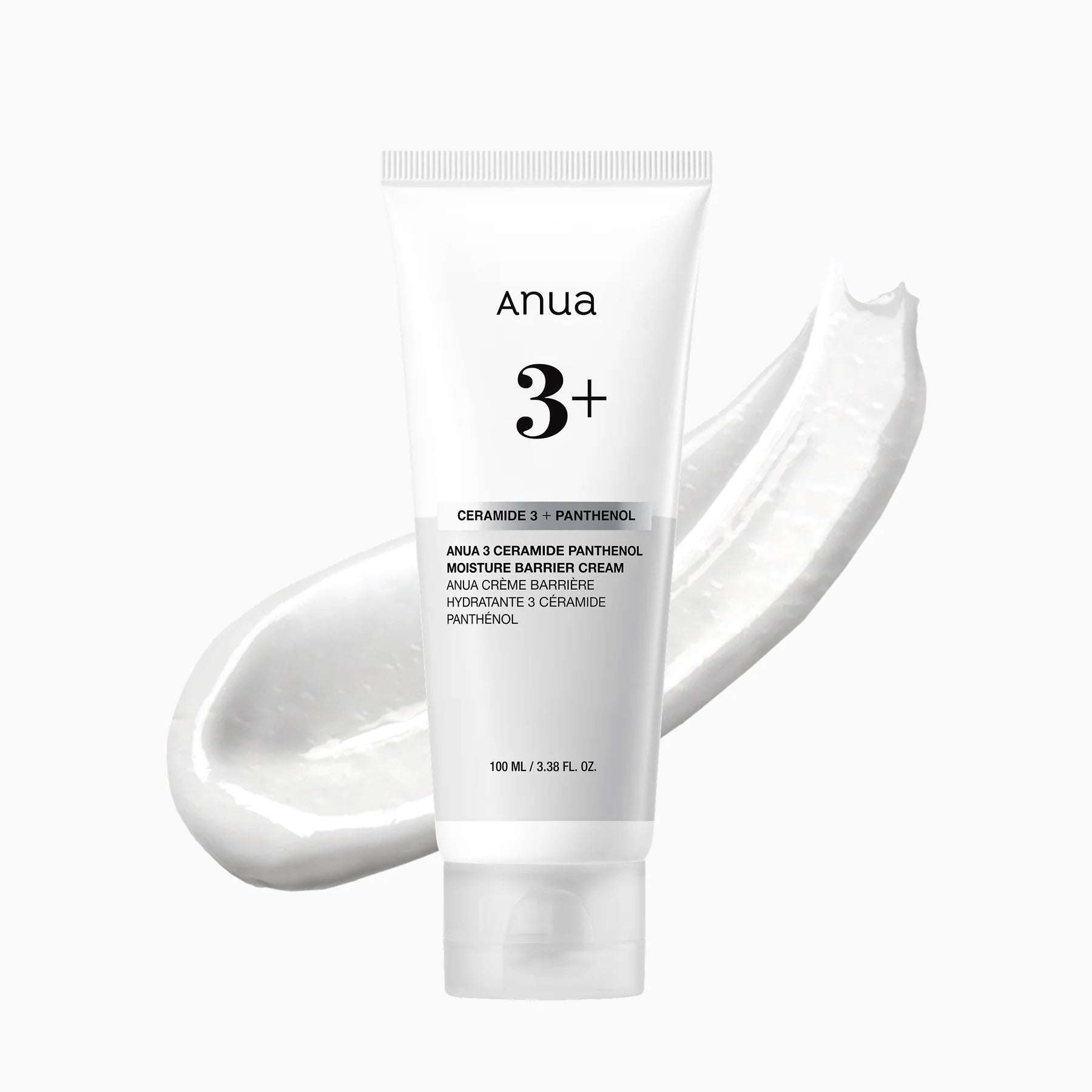 Anua 3+ moisturizer skincare cream texture on a white background